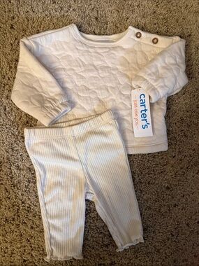 Carter's Cream Quilted Top and Ribbed Legging Set